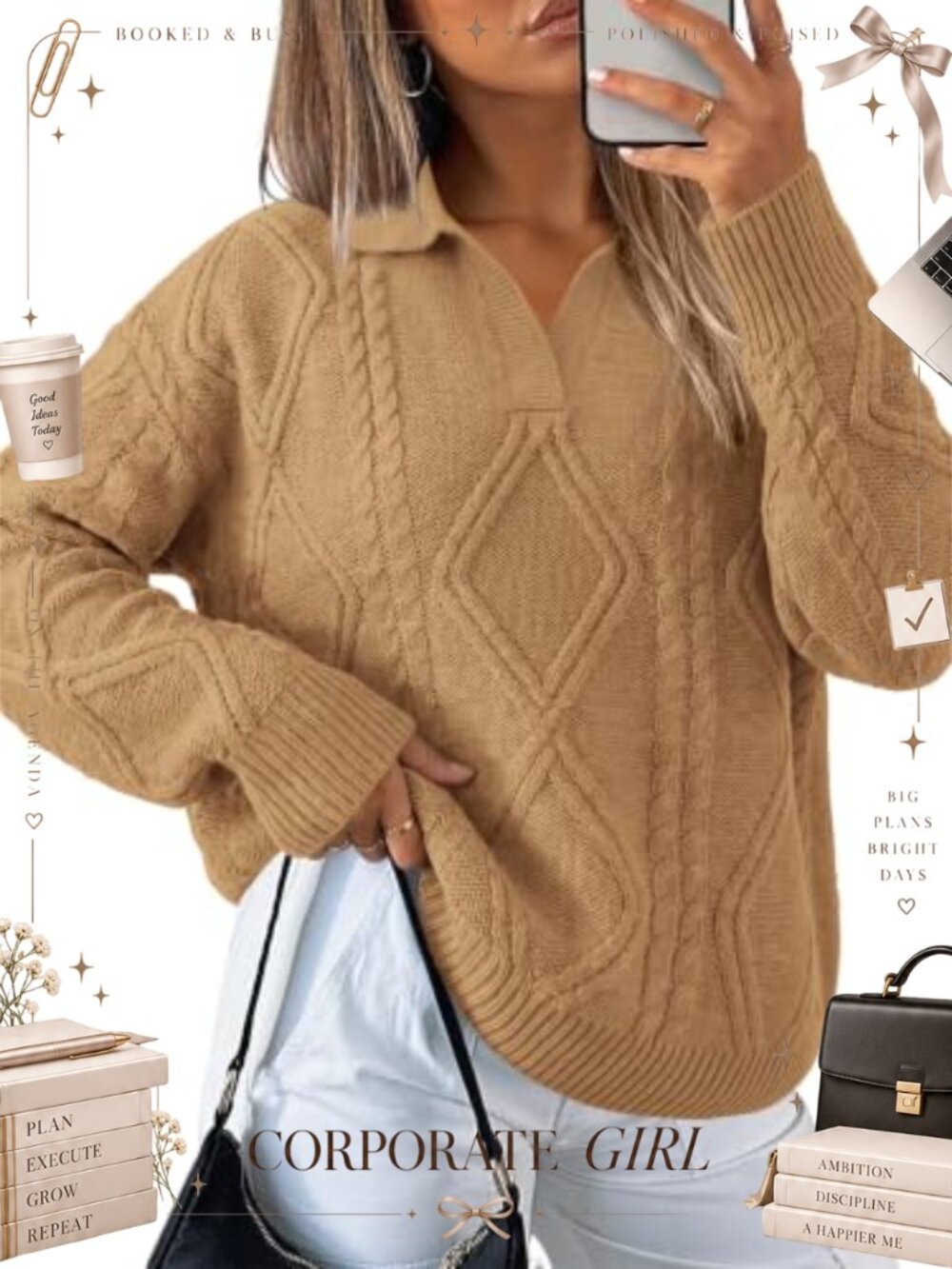 Cable Knit Lapel Collar Oversized Pullover Sweater Fall Winter Women's